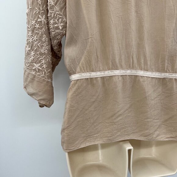 Johnny Was Women's Brown Lace 3/4 Sleeve V-Neck Belted Top Blouse Size XS - Picture 9 of 12